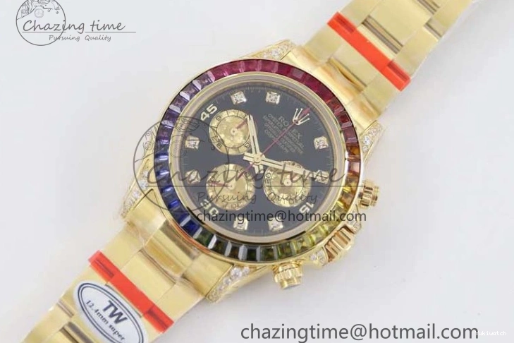 Diamonds YG Edition 1:1 Best Steel YG TWF on YG Dial Daytona A7750 116595RBOW 904L Bracelet Black 0306